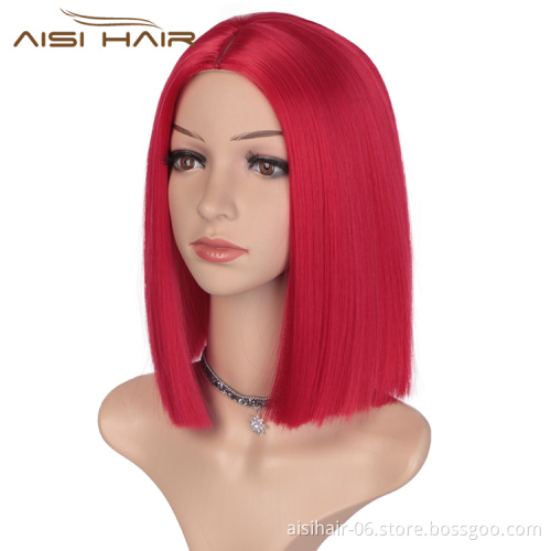 Aisi Hair Short Red Heat Resistant  Synthetic Fiber Hair Wigs For White Black Women Cosplay Wigs Straight  Bob Hairstyle Wigs